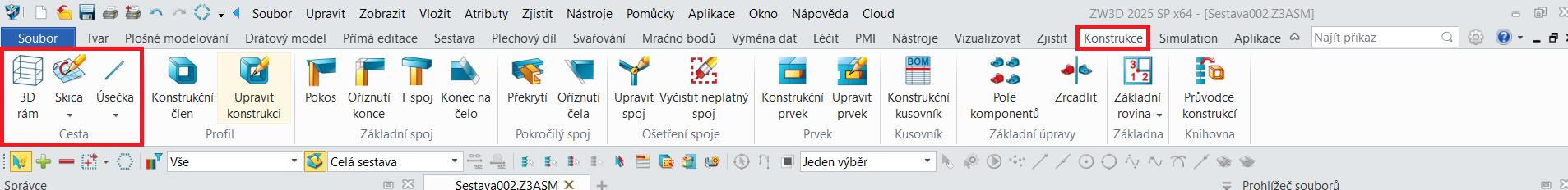 Modul konstrukce v ZW3D - možnosti cest
