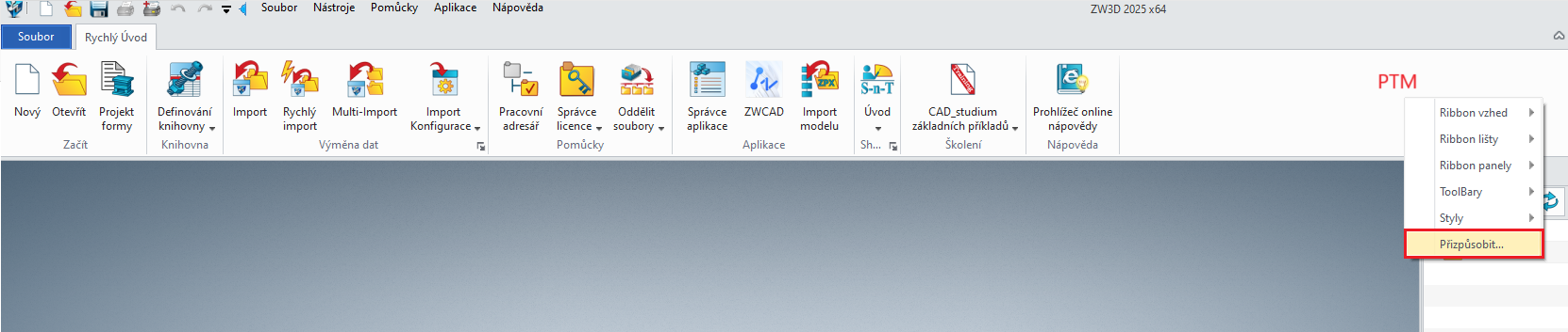 Klávesové zkratky v ZW3D - krok 1