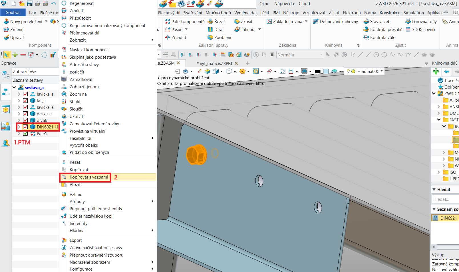 Funkce Kopírovat s vazbami v ZW3D - 1