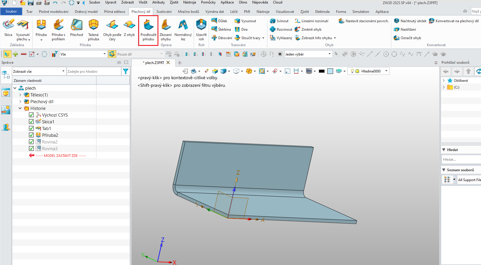 ZW3D prodloužit přírubu - krok 1