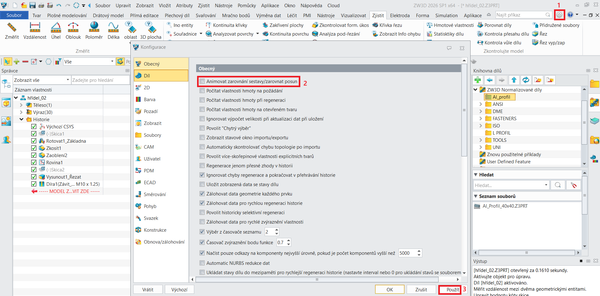 Vypnutí animace vazby v ZW3D