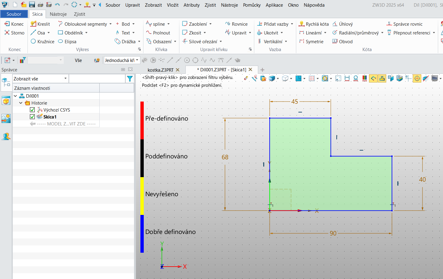 Tvorba náčrtu pro vysunutí v ZW3D