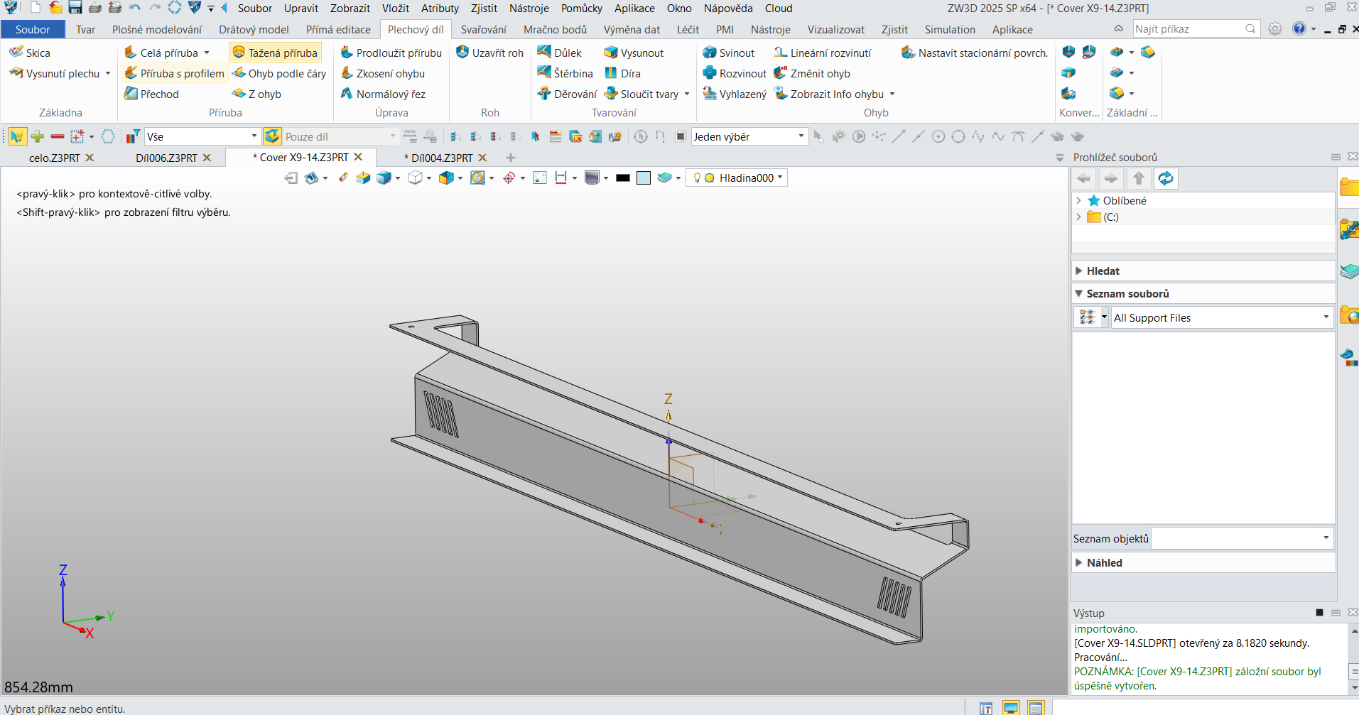 Zobrazení skrytého stromu v ZW3D - krok 1