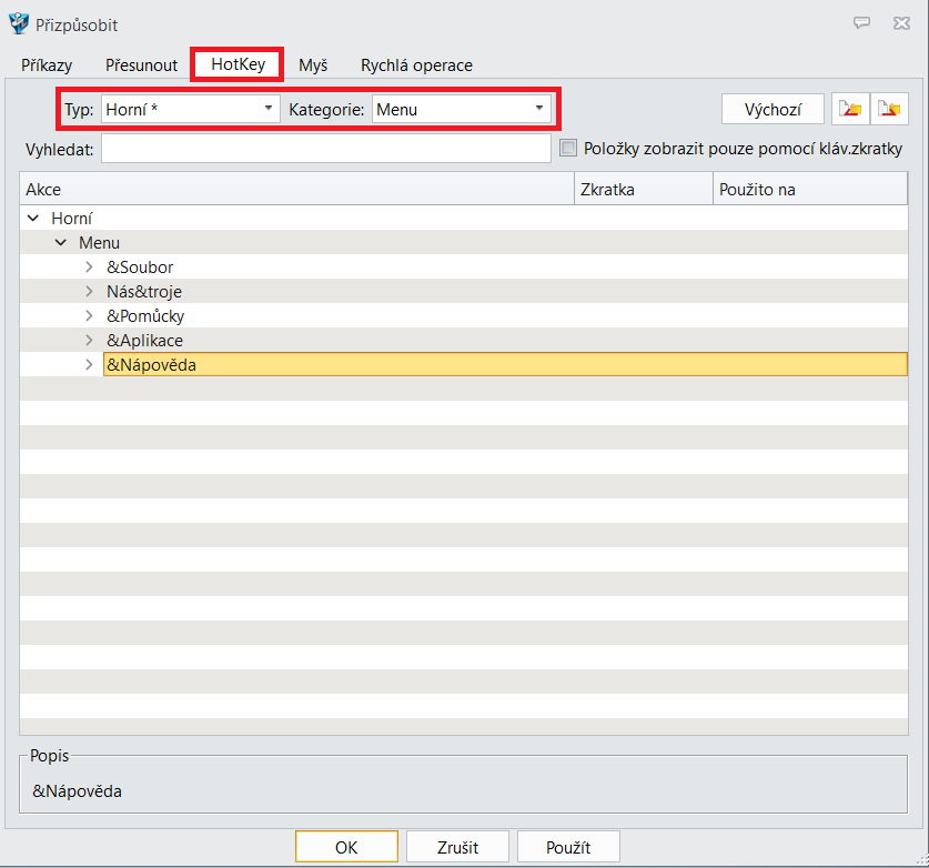 Klávesové zkratky v ZW3D - krok 2