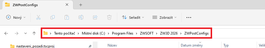 Správce strojů v ZW3D CAM - vložení vlastního znc souboru