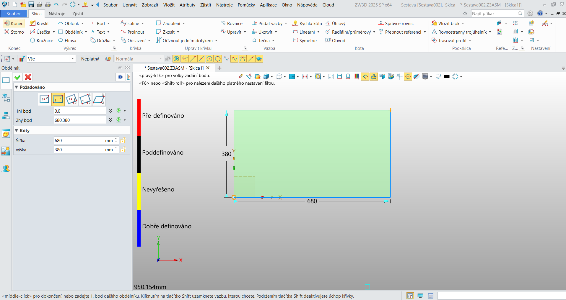 Modul konstrukce v ZW3D - 2D skica