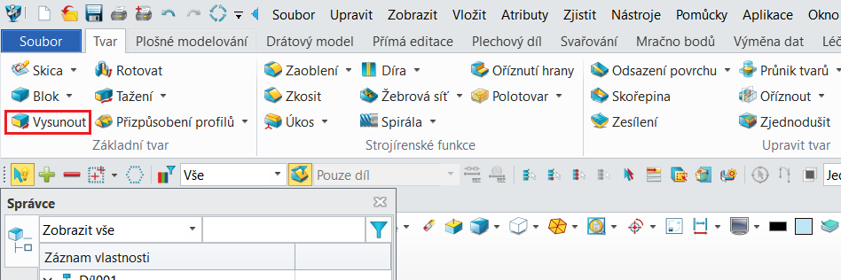 Tvorba vysunutí v ZW3D - krok 1