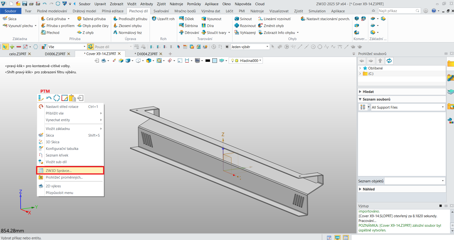 Zobrazení skrytého stromu v ZW3D - krok 2