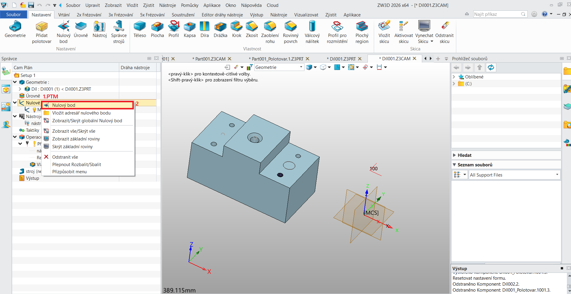 Nulový bod v CAM prostředí ZW3D - 2