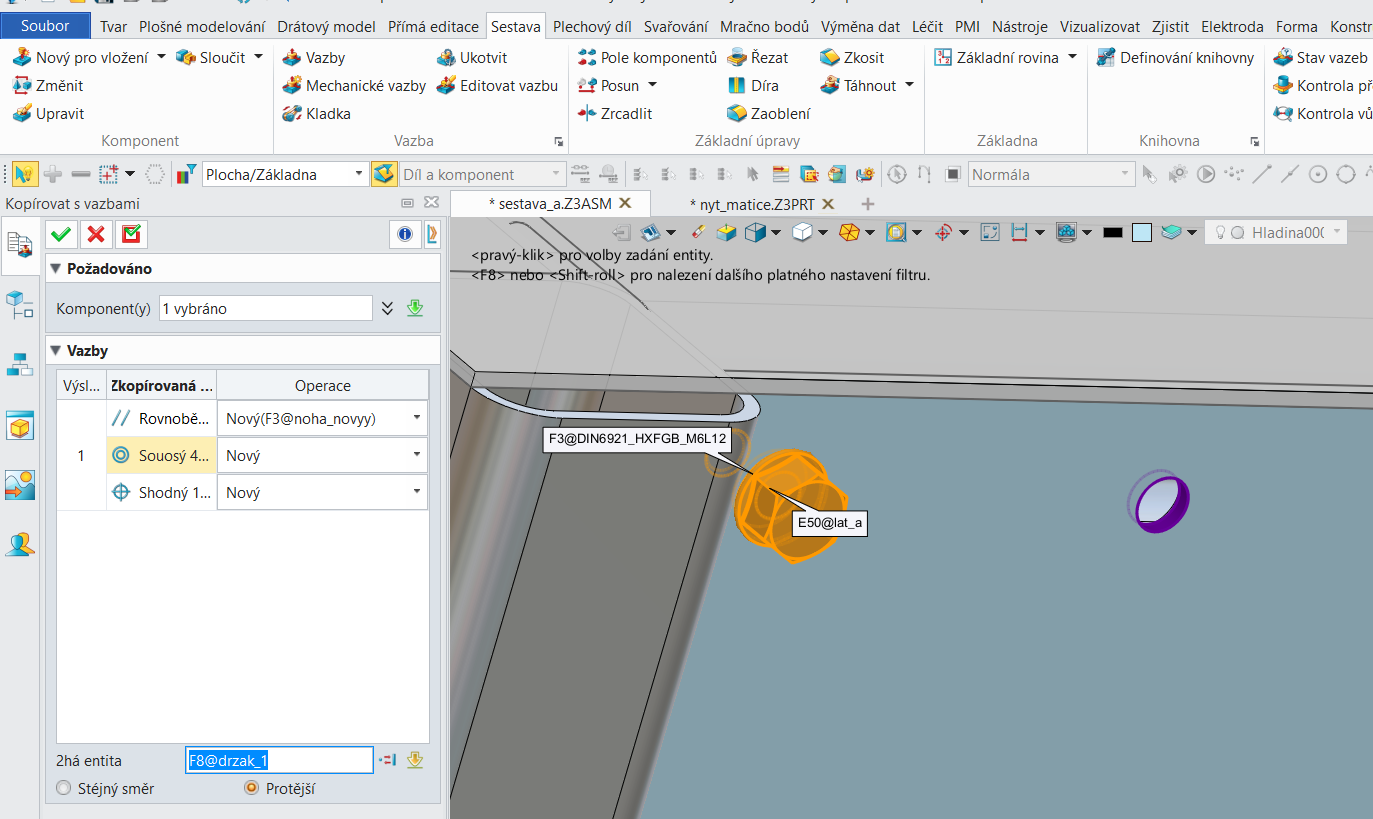 Funkce Kopírovat s vazbami v ZW3D - 3