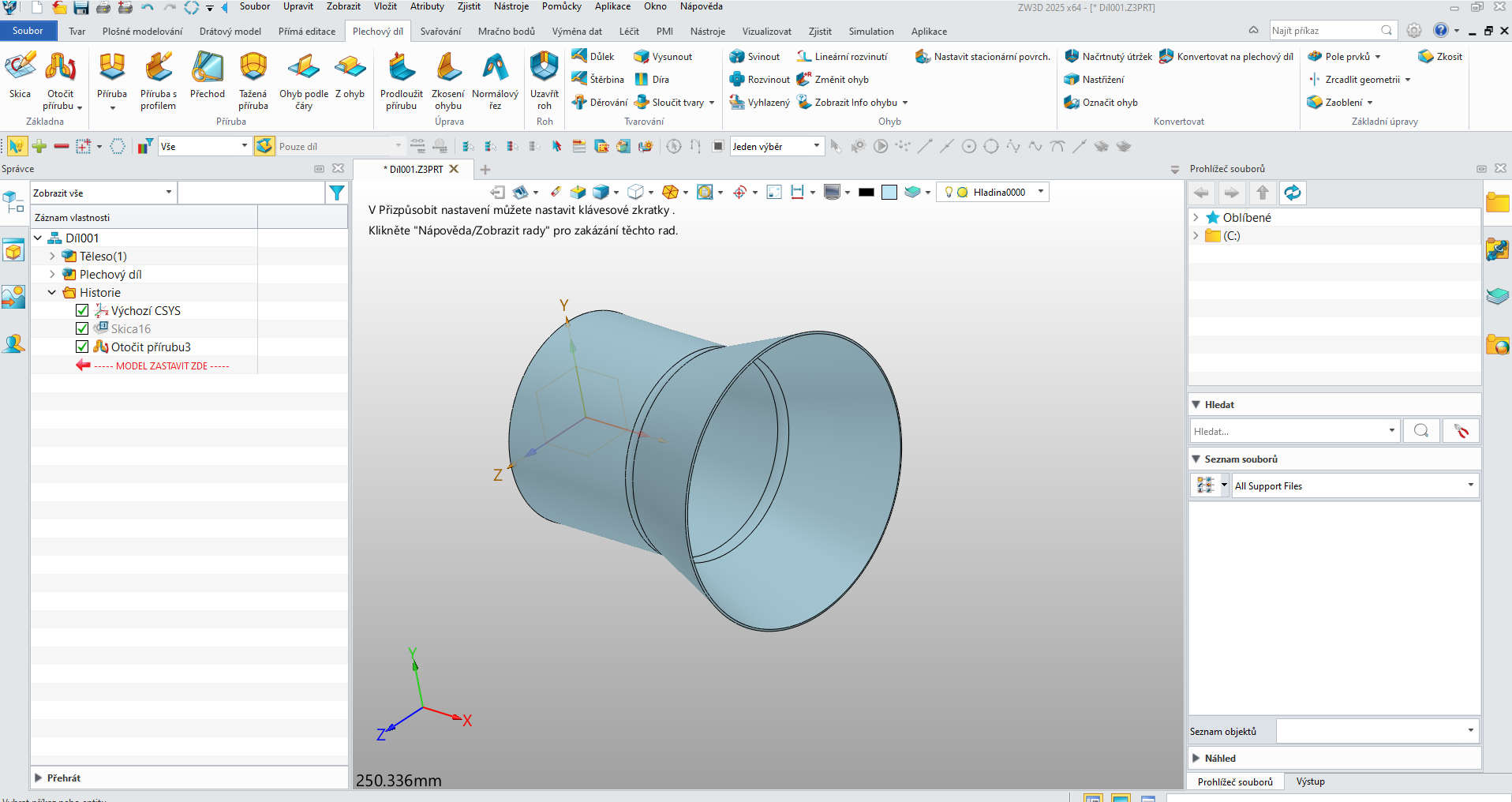 Rotace plechové příruby v ZW3D - krok 2