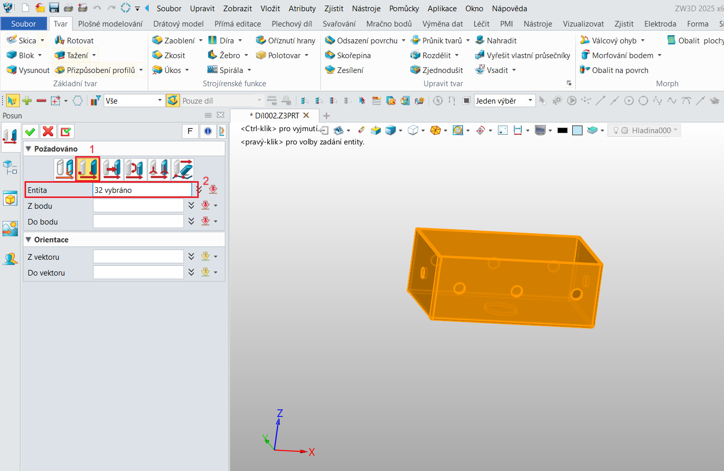 Posun importované součásti vůči souřadnému systému v ZW3D - krok 3