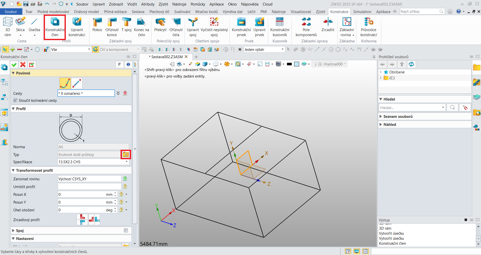 Modul konstrukce v ZW3D - Typ profilu