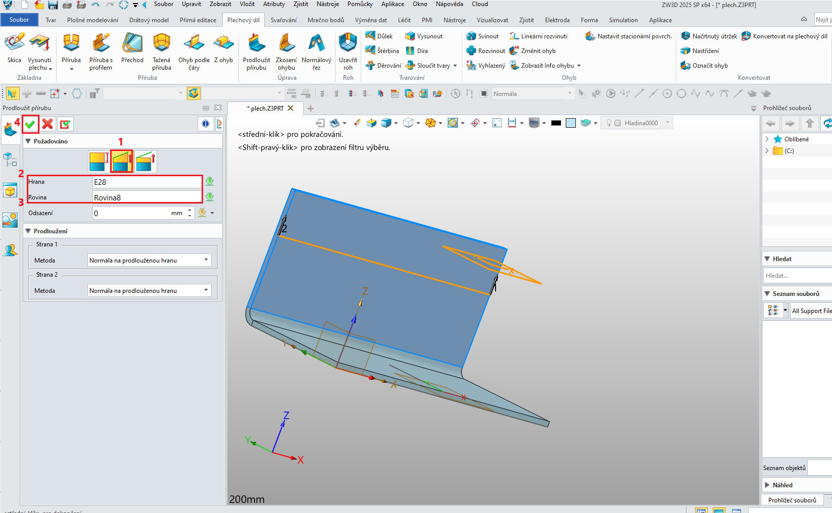 ZW3D prodloužit přírubu - krok 4