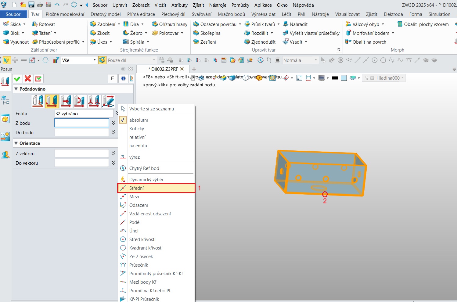 Posun importované součásti vůči souřadnému systému v ZW3D - krok 5