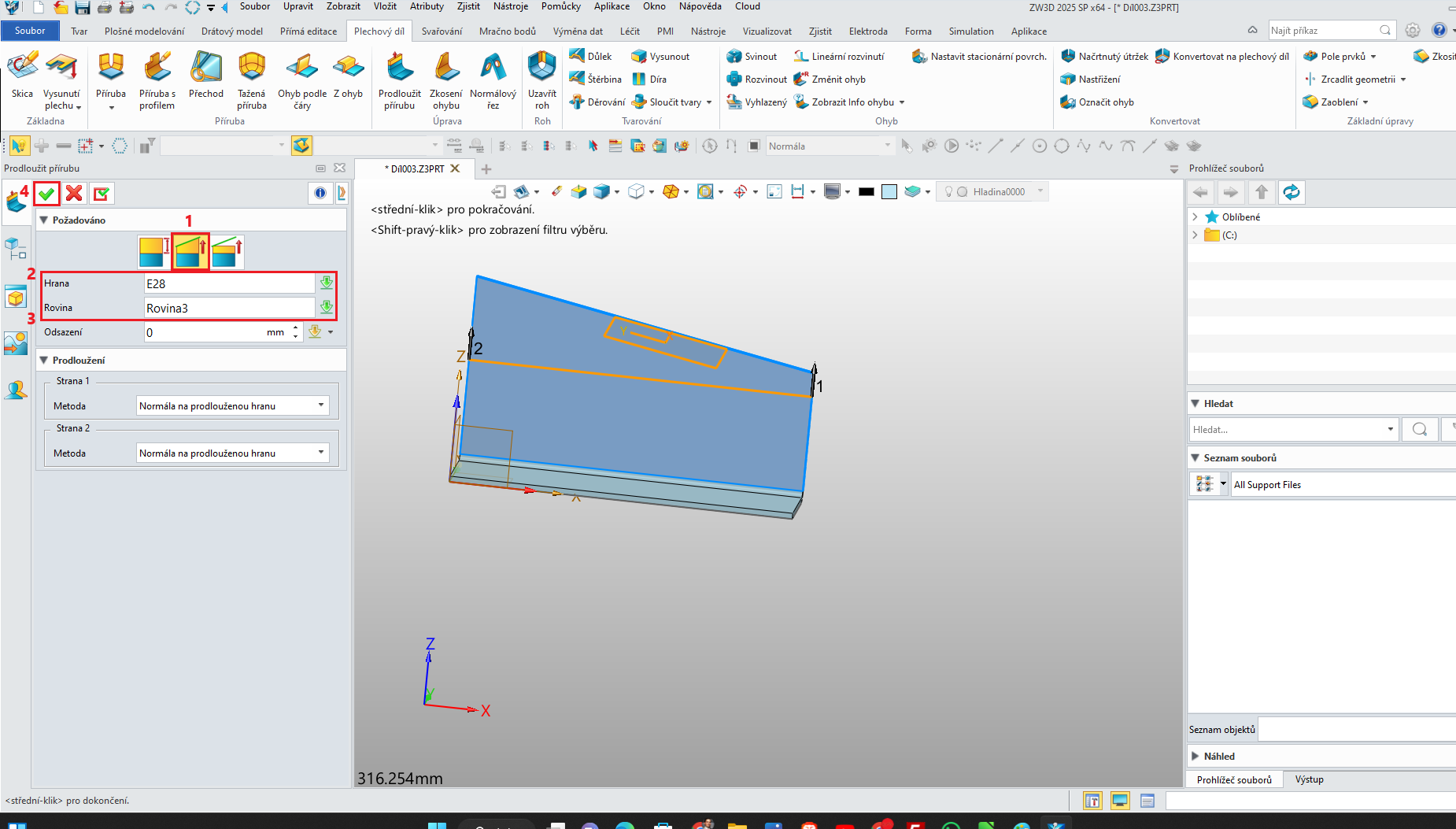 ZW3D prodloužit přírubu - krok 5