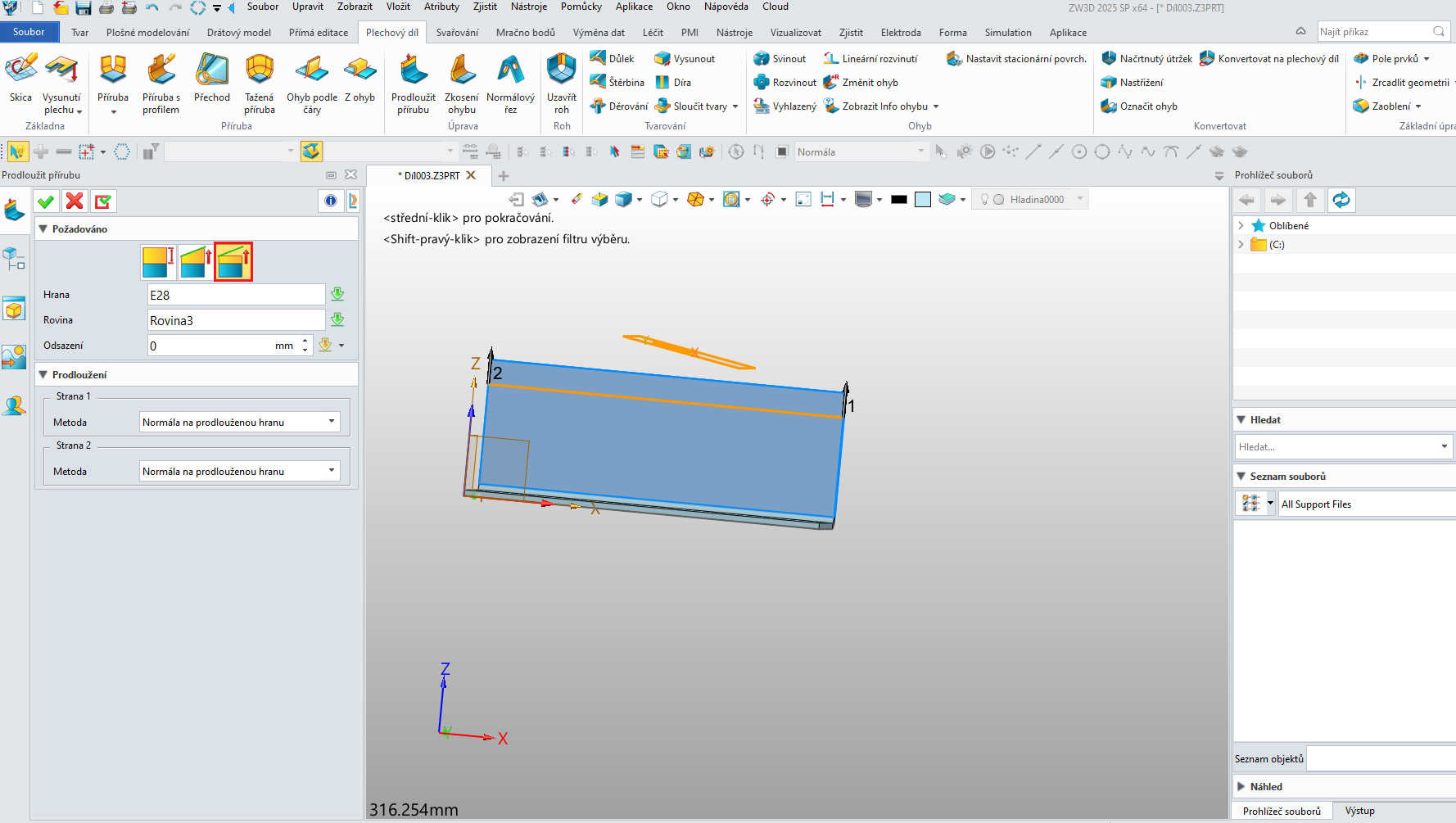 ZW3D prodloužit přírubu - krok 5