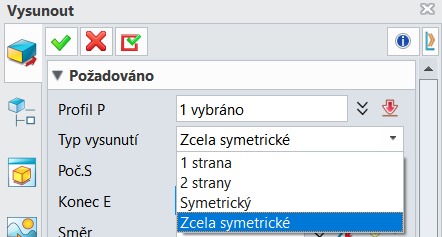 Tvorba vysunutí v ZW3D - typ vysunutí