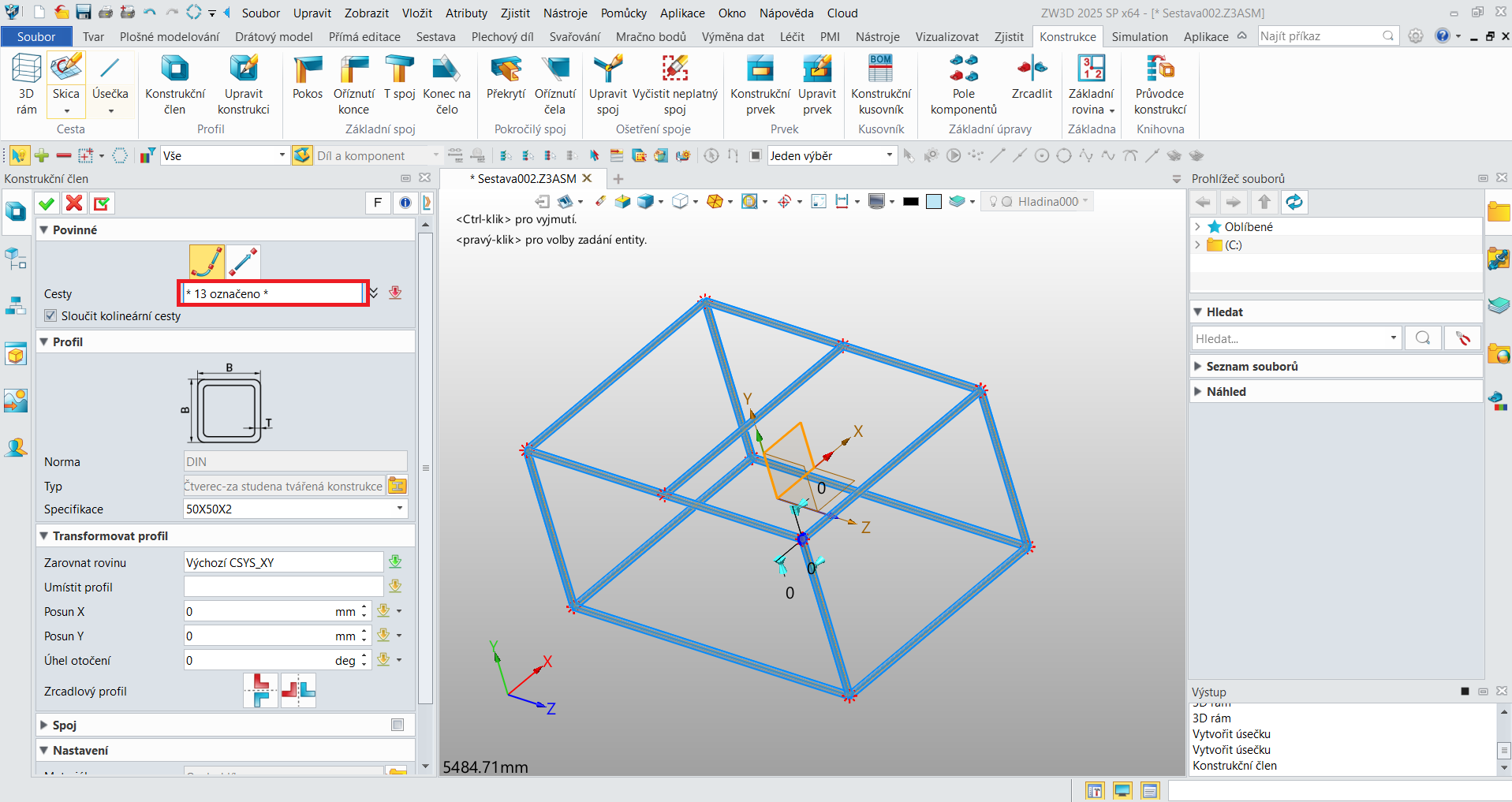 Modul konstrukce v ZW3D - definování cest profilů