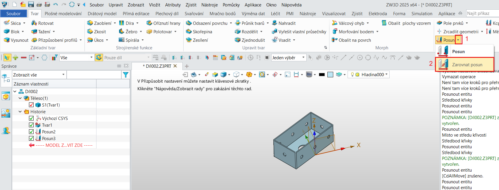 Posun importované součásti vůči souřadnému systému v ZW3D - krok 8