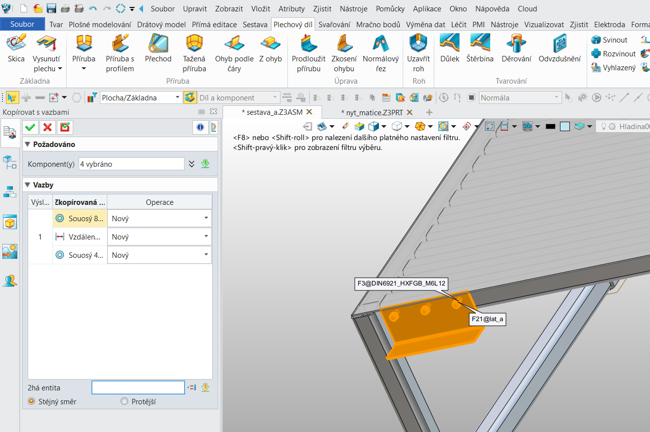 Funkce Kopírovat s vazbami v ZW3D u více dílů 2