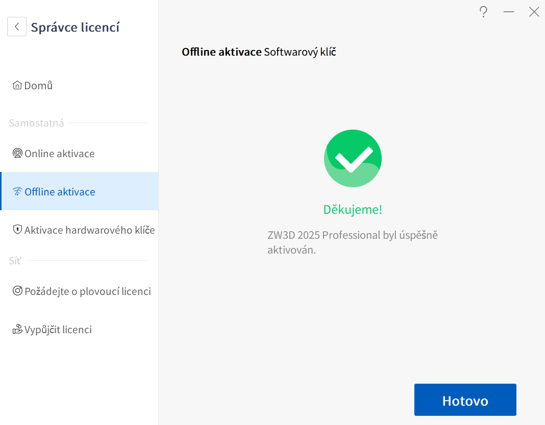 Offline aktivace v ZW3D - bod 7