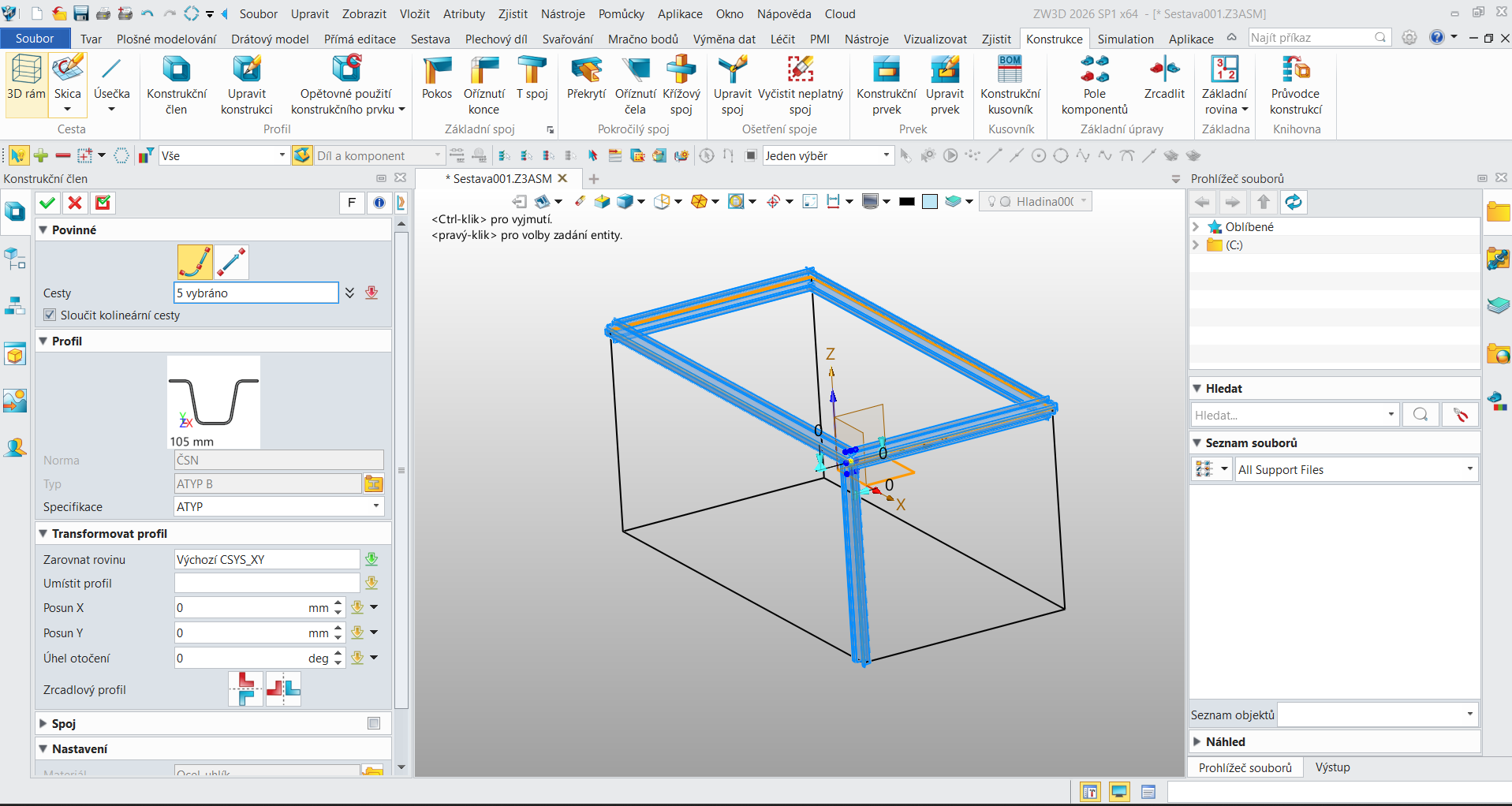 Založení vlastního profilu v modulu Konstrukce v ZW3D - 11