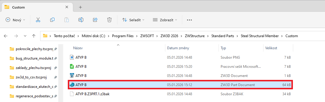 Založení vlastního profilu v modulu Konstrukce v ZW3D - 13