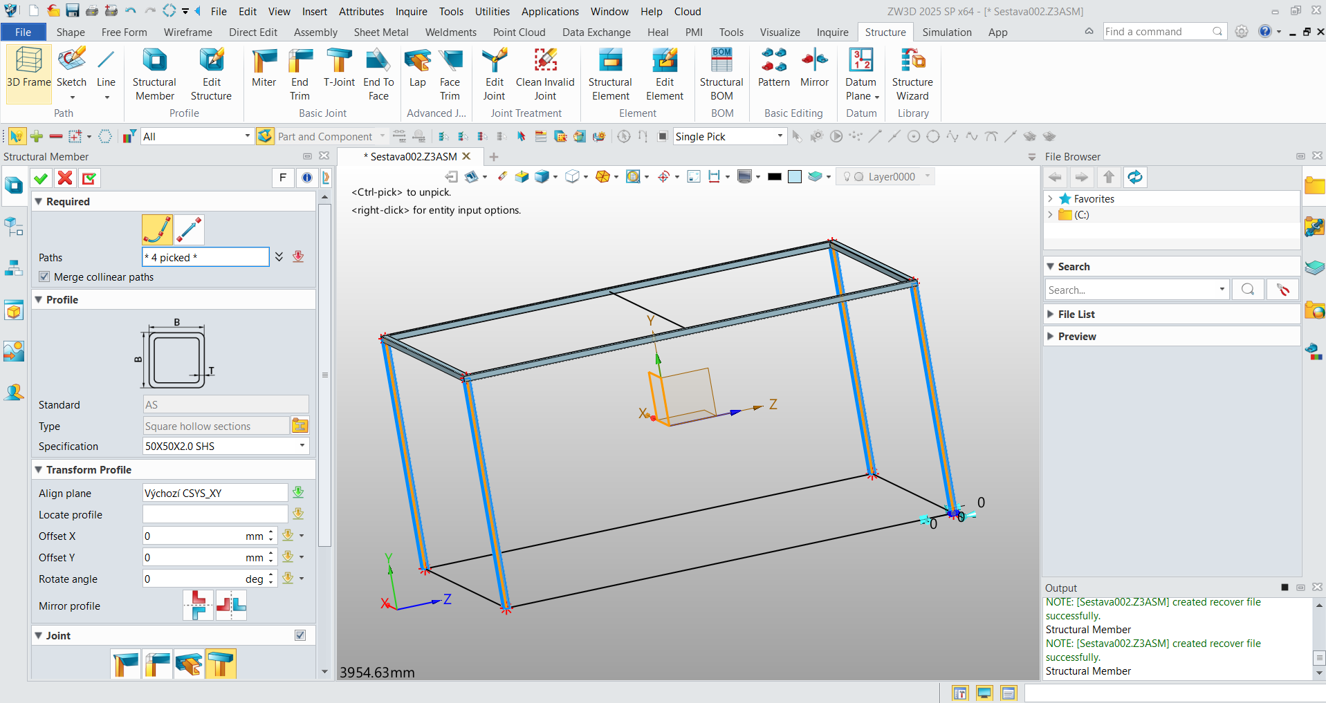Modul konstrukce v ZW3D - specifikace rozměrů