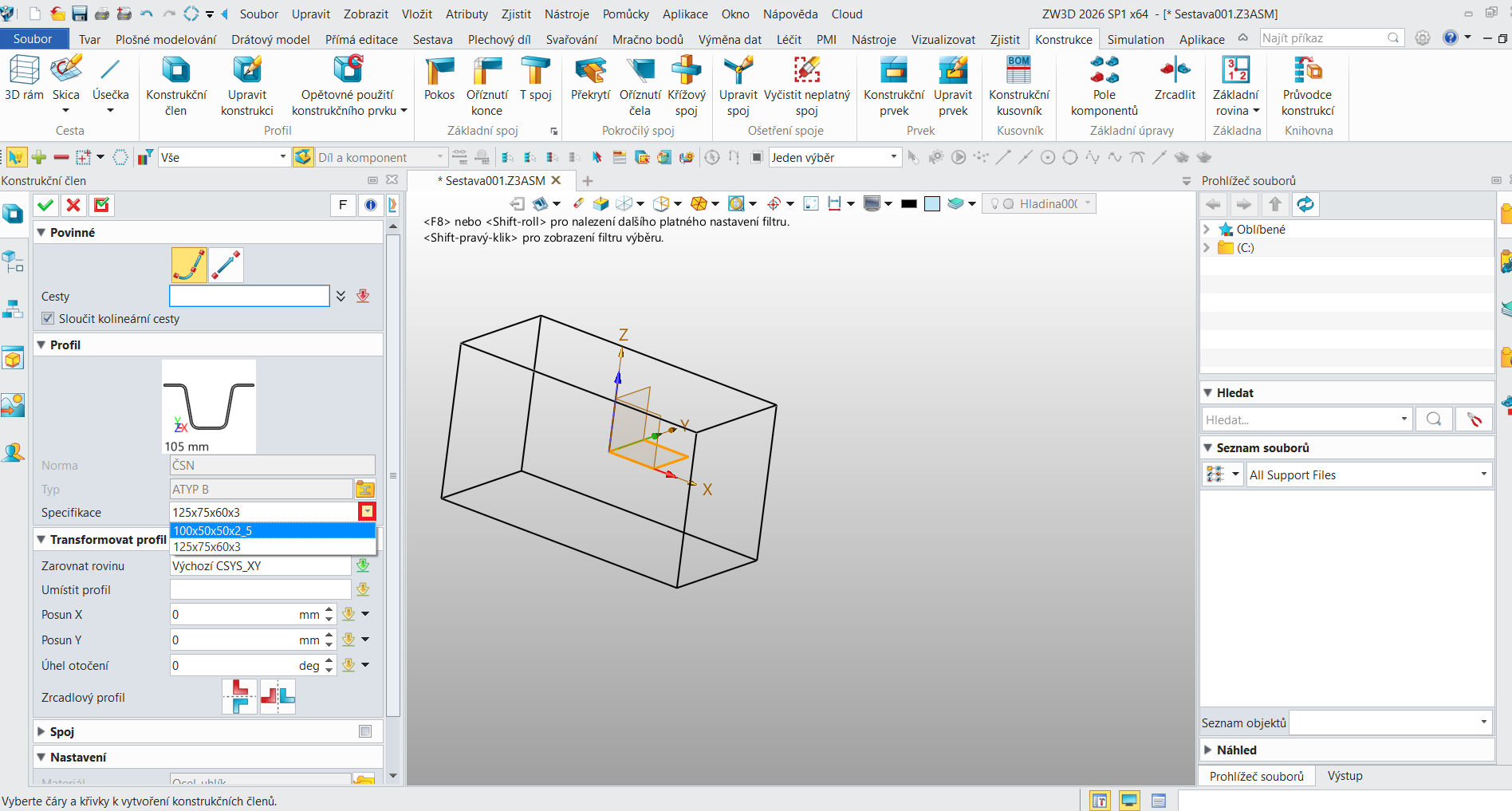 Založení vlastního profilu v modulu Konstrukce v ZW3D - 16