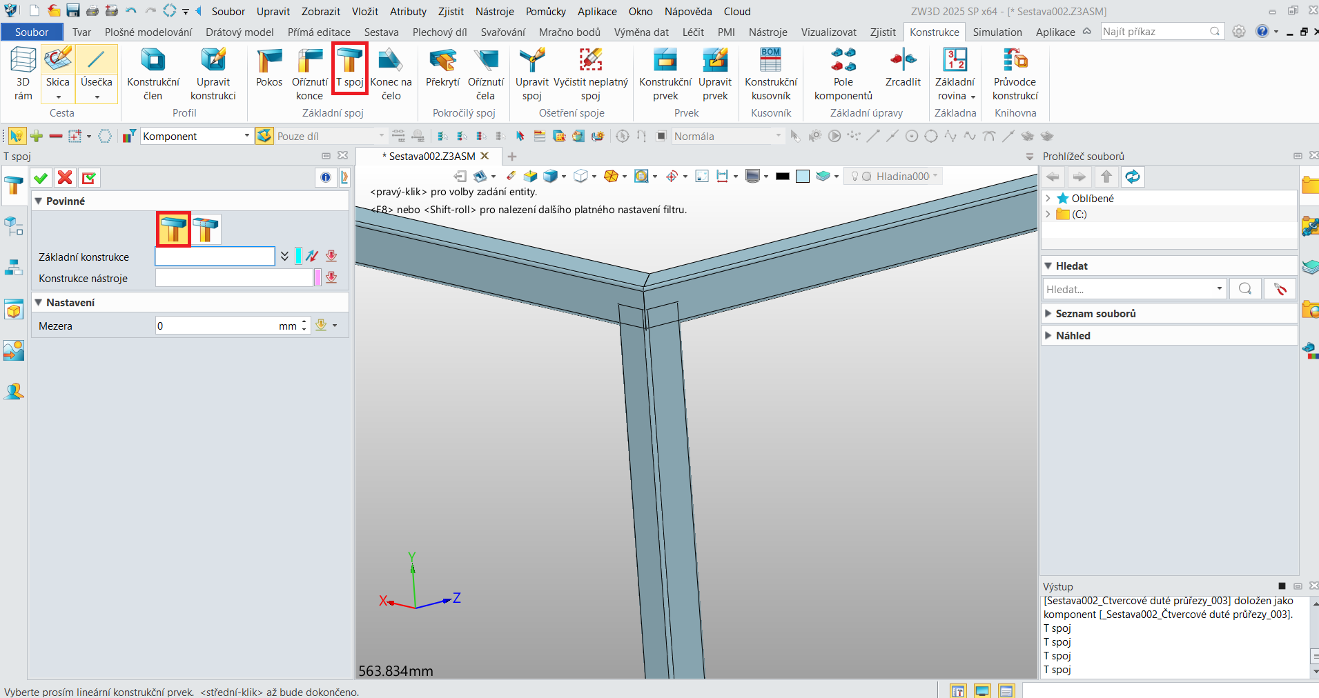 Modul konstrukce v ZW3D - specifikace rozměrů