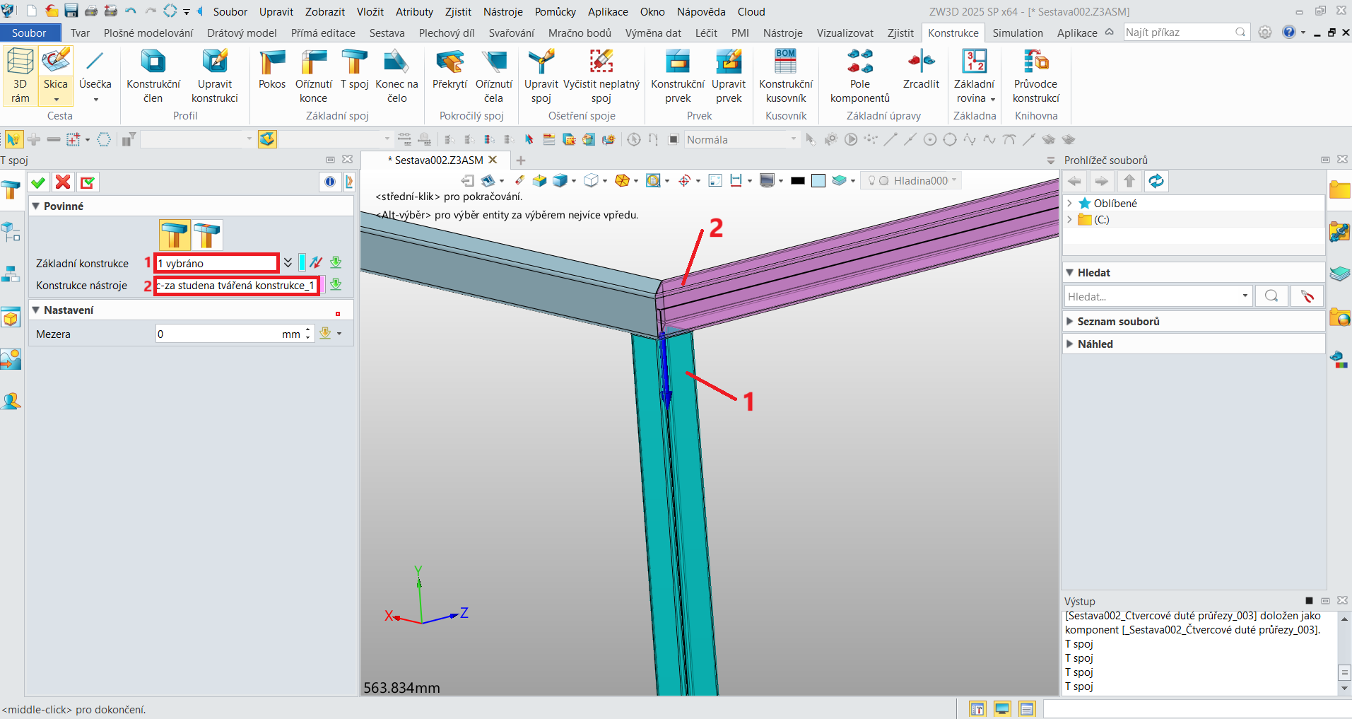 Modul konstrukce v ZW3D - specifikace rozměrů