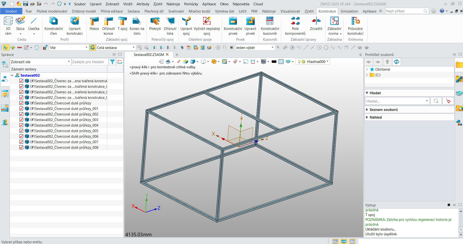 Modul konstrukce v ZW3D - specifikace rozměrů