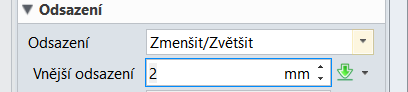 Tvorba vysunutí v ZW3D - Odsazení zvětšit/zmenšit menu