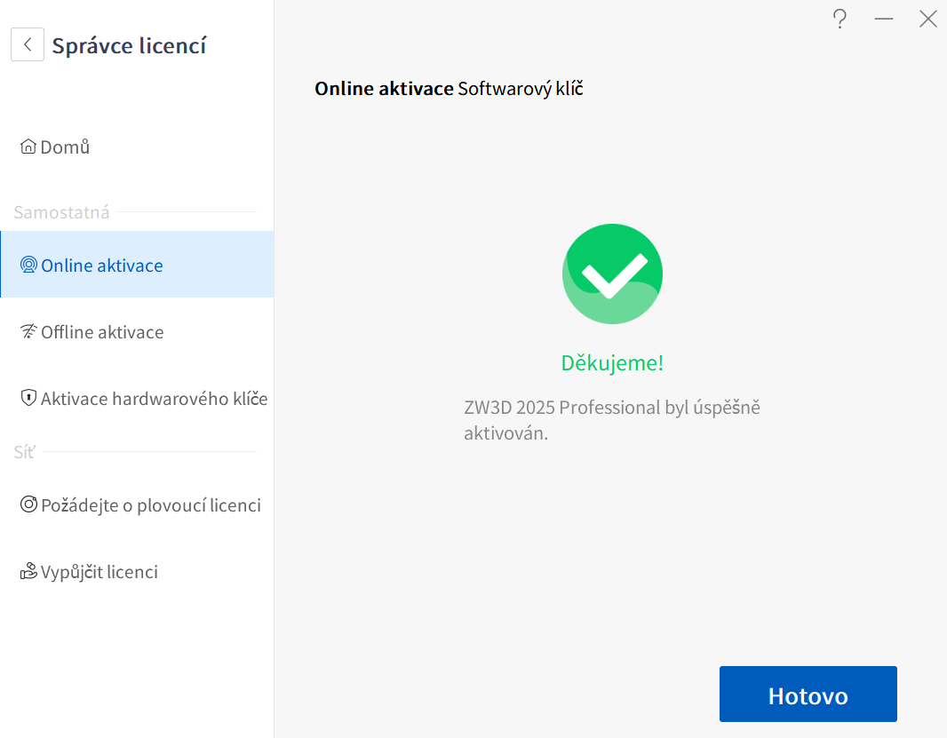 třetí krok aktivace licence ZW3D