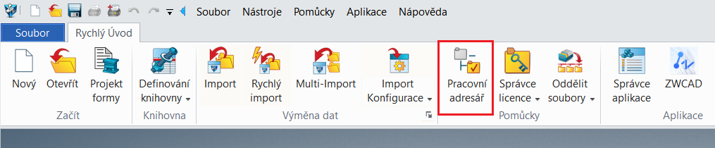 Menu - Pracovní adresář ZW3D