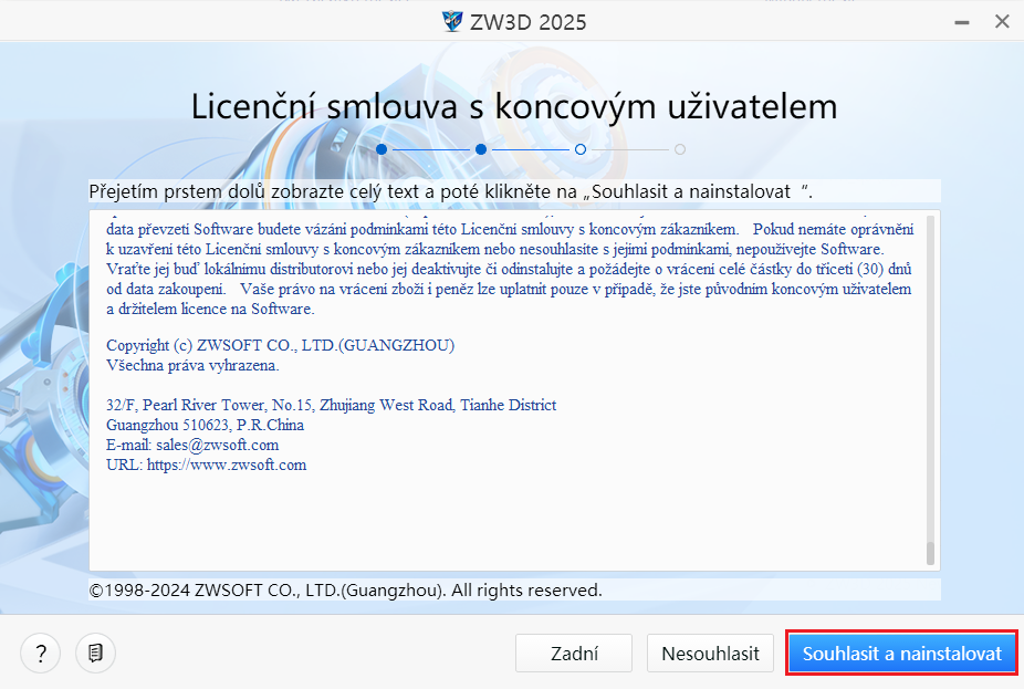 Odsouhlasení licenčních podmínek v ZW3D