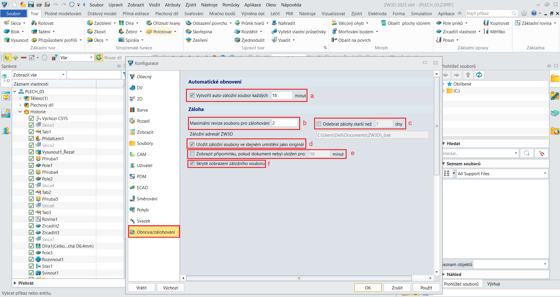 Záloha souboru v ZW3D - krok 2