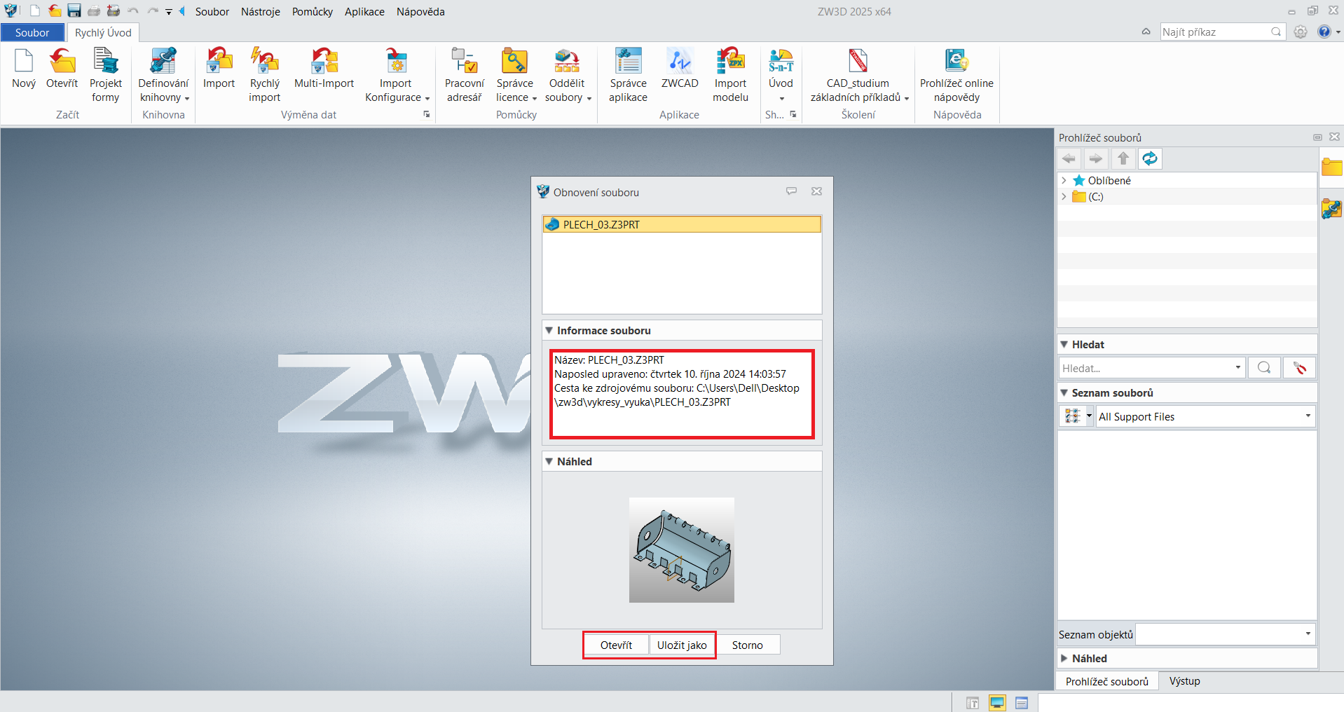 Záloha souboru v ZW3D - krok 3